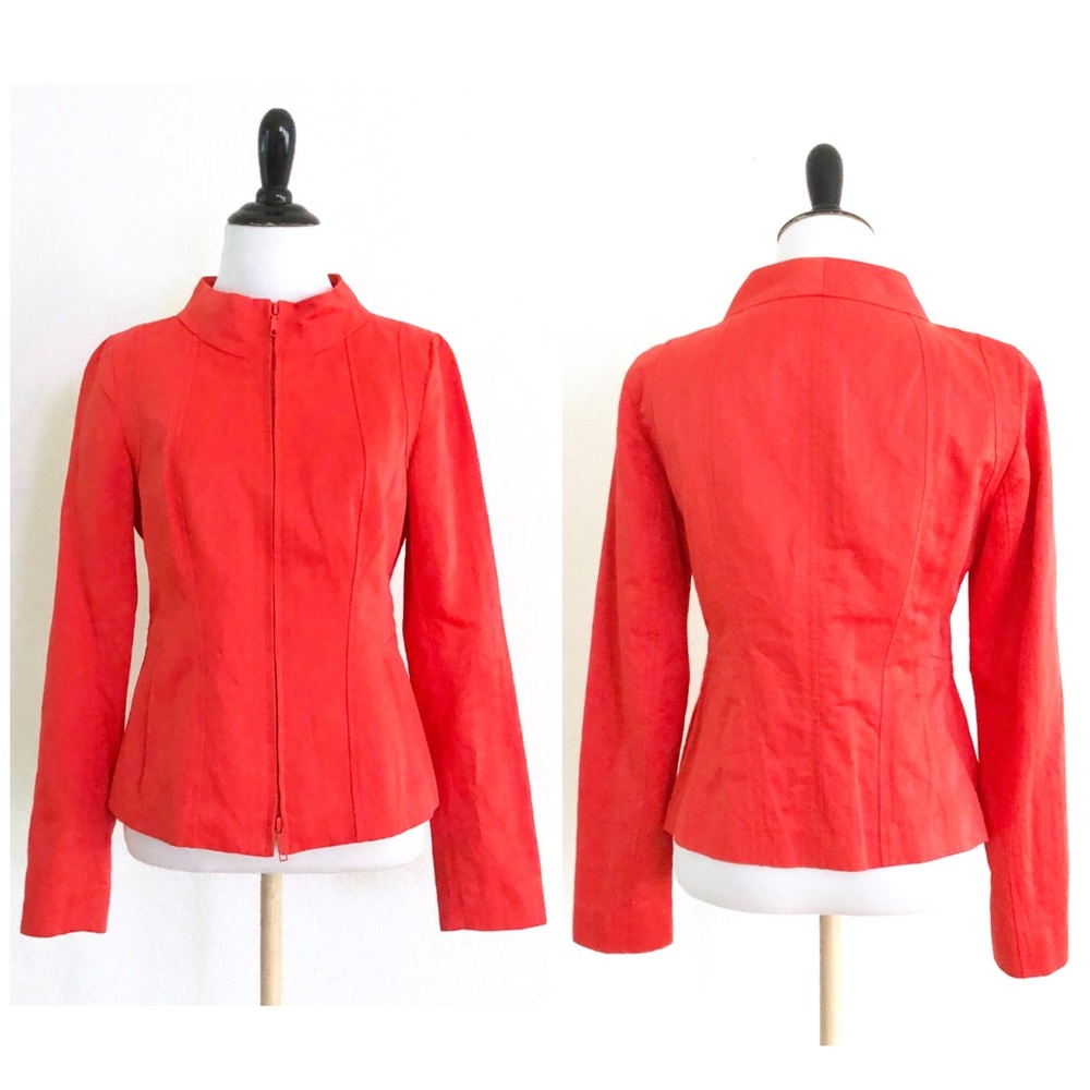 Lafayette 148 Orange Zip Front Cotton Blend Jacket - Picture 4 of 9